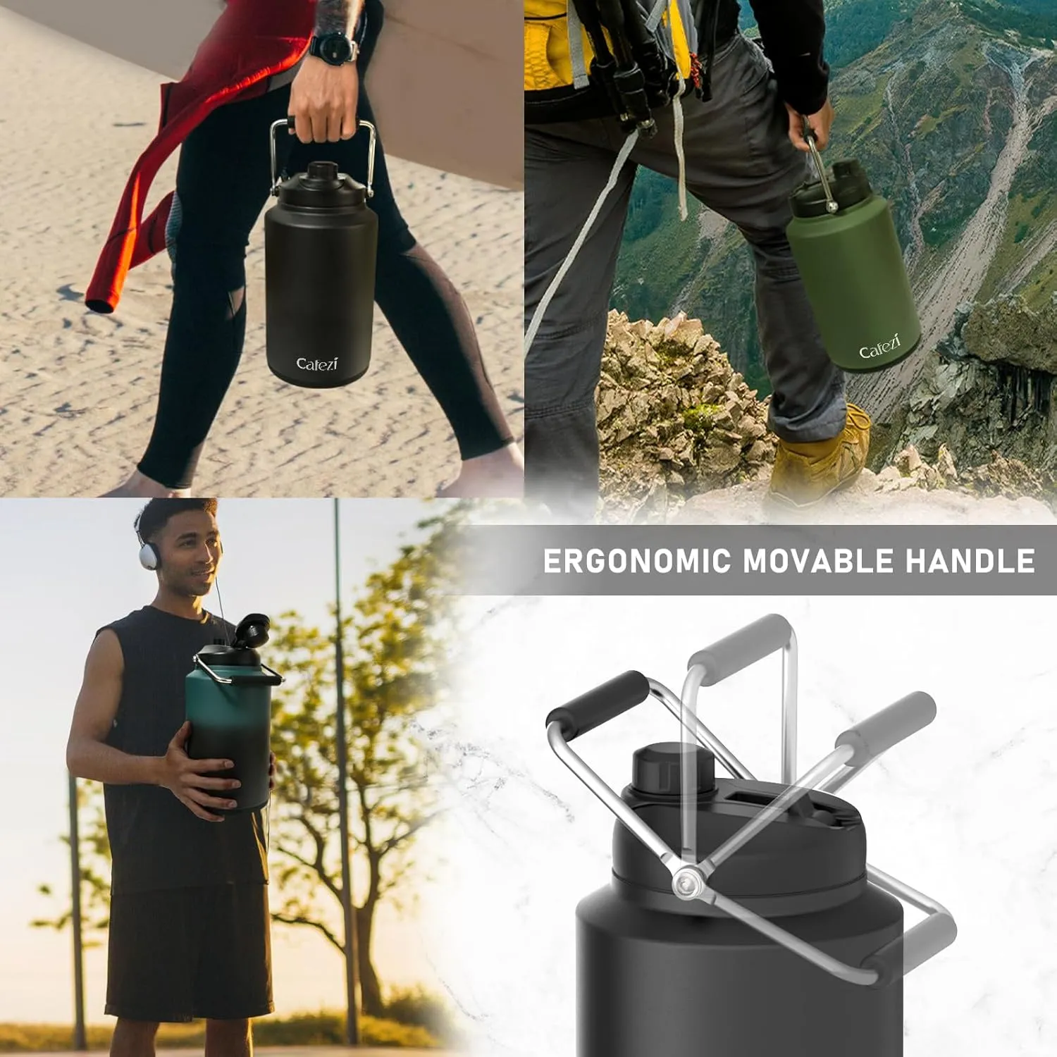 1 Gallon Water Jug, 2-in-1 Lid Flip Straw & Spout, Vacuum Insulated Stainless Steel Sports Water Bottle for Cold & Hot Drinks, Leak Proof, Suitable for Sports, Travel, Outdoor Work, Camping