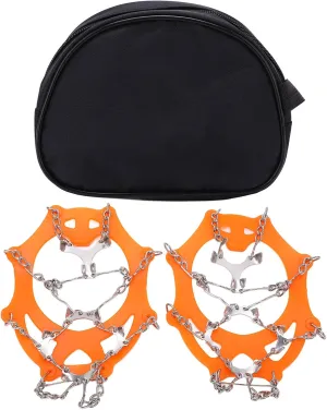 12 Tooth Mountaineering Crampons, Wearproof Skid Snow Shoes Accessory, Made of SiO2 Gel and Stainless Steel, Orange, with Thickened Steel Claws for Outdoor Use