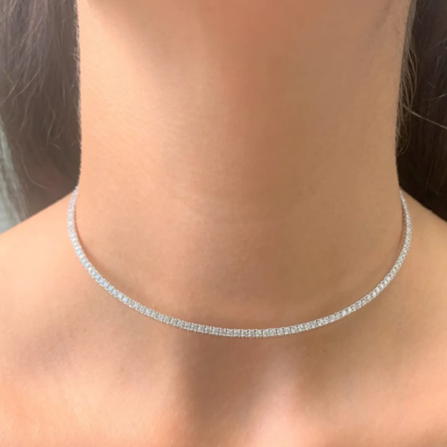 14K White Gold Flexible Diamond Choker Necklace