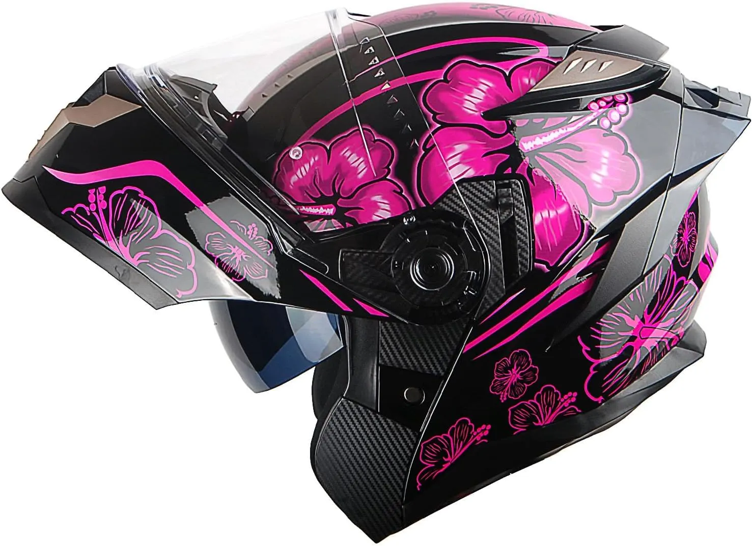 1Storm Motorcycle Modular Full Face Helmet DOT Adults Street Bike Flip up Dual Visor Sun Inner Shield Anti Fog Pinlock Ready Shield: Flower Purple