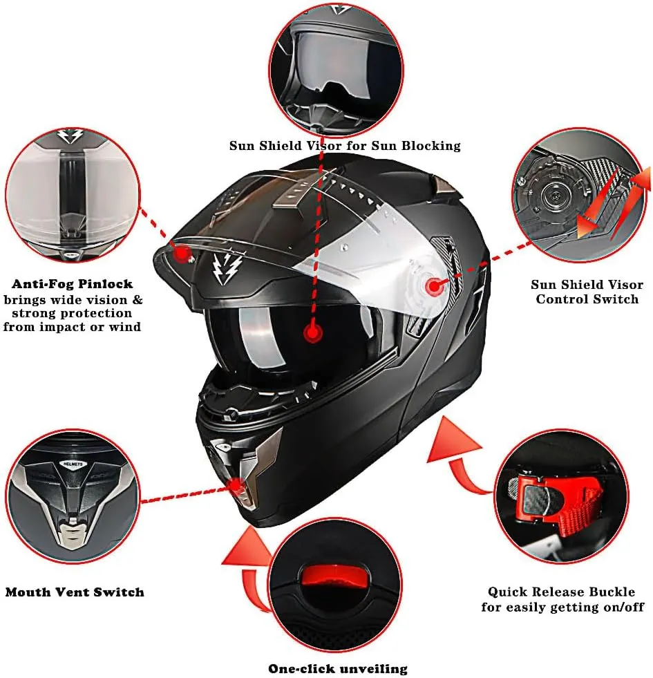 1Storm Motorcycle Modular Full Face Helmet DOT Adults Street Bike Flip up Dual Visor Sun Inner Shield Anti Fog Pinlock Ready Shield: Flower Purple