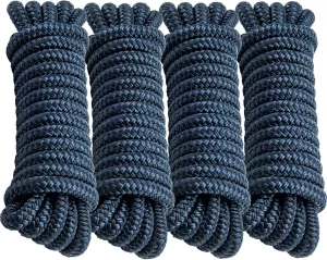 4 Pack 1/2" x 15’ Boat Dock Lines for Boat & Pontoon, Premium Marine- Grade Double Braided Nylon Dock Line, Pre-Spliced with a 12" Eyelet-Navy Blue,Boating Gifts for Men