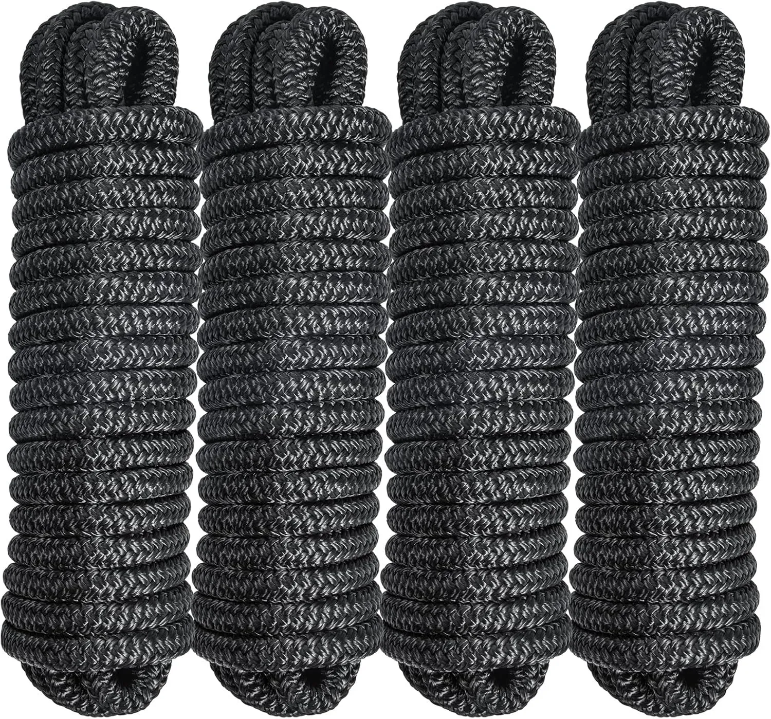 4 Pack 1/2" x 25’ Boat Dock Lines for Boat & Pontoon, Premium Marine- Grade Double Braided Nylon Dock Line, Pre-Spliced with a 12" Eyelet-Black,Boating Gifts for Men