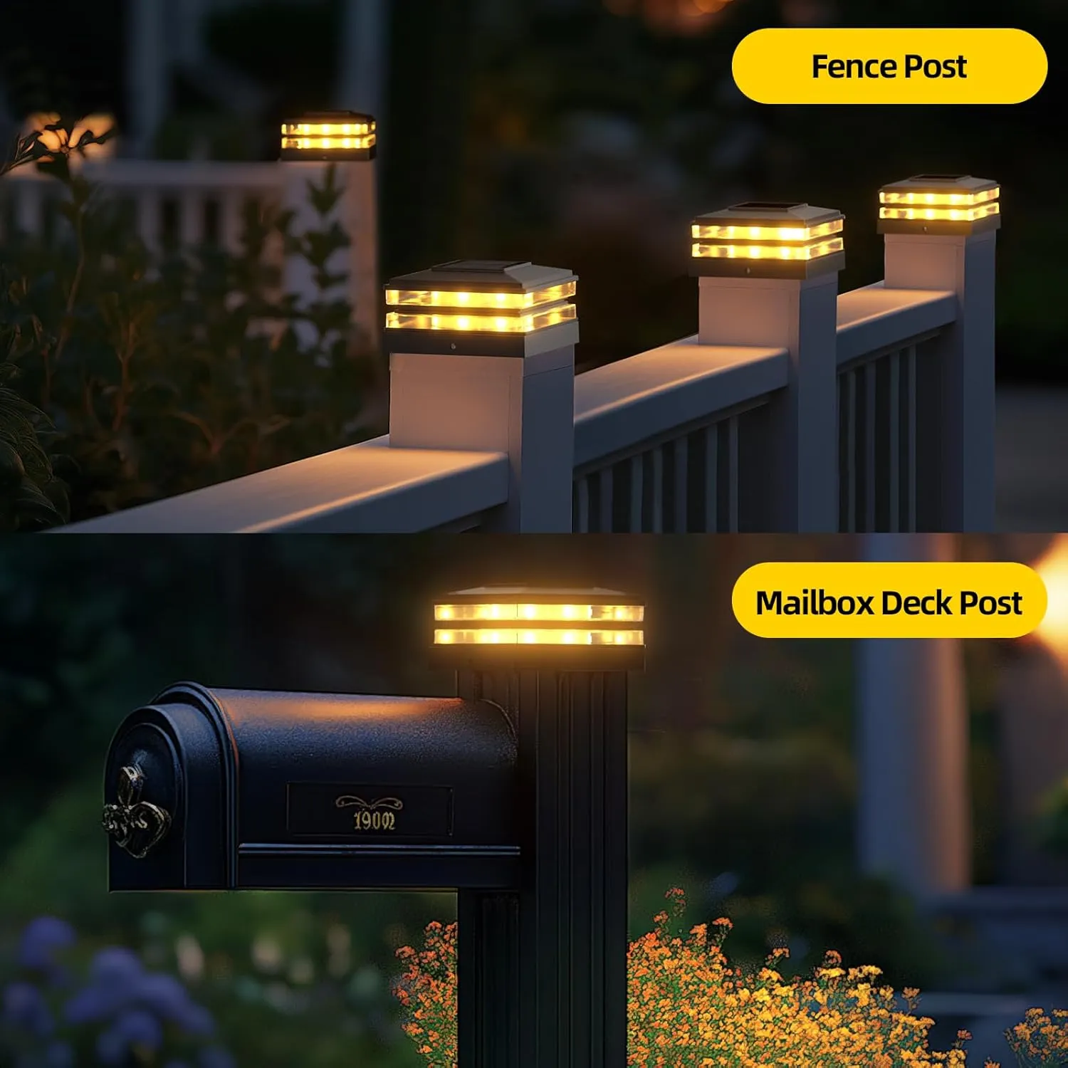 4x4 Solar Post Cap Lights, 12 Pack Fence Deck Post Lights Outdoor Solar Powered Waterproof with High Brightness LEDs Two Light Modes Decor for Garden Patio (Classic Black, 12)