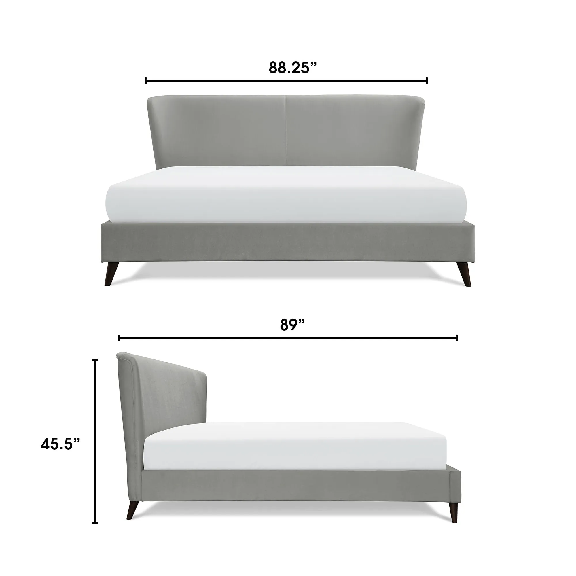 Adore Decor Adele Velvet Upholstered King Size Bed Frame with Winged Headboard, Gray