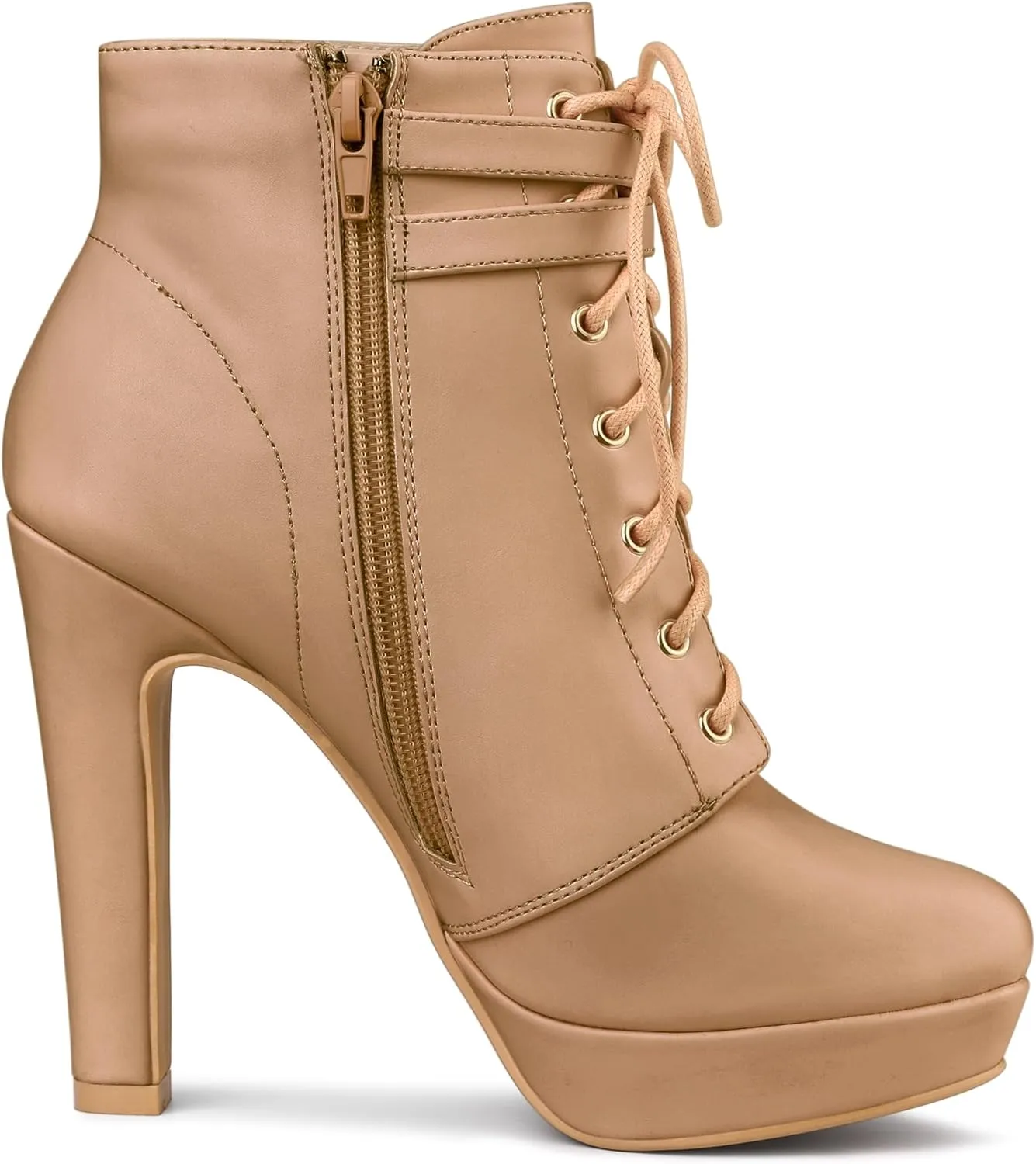 Allegra K Women's Lace Up Strap Platform Block Heels Ankle Boots