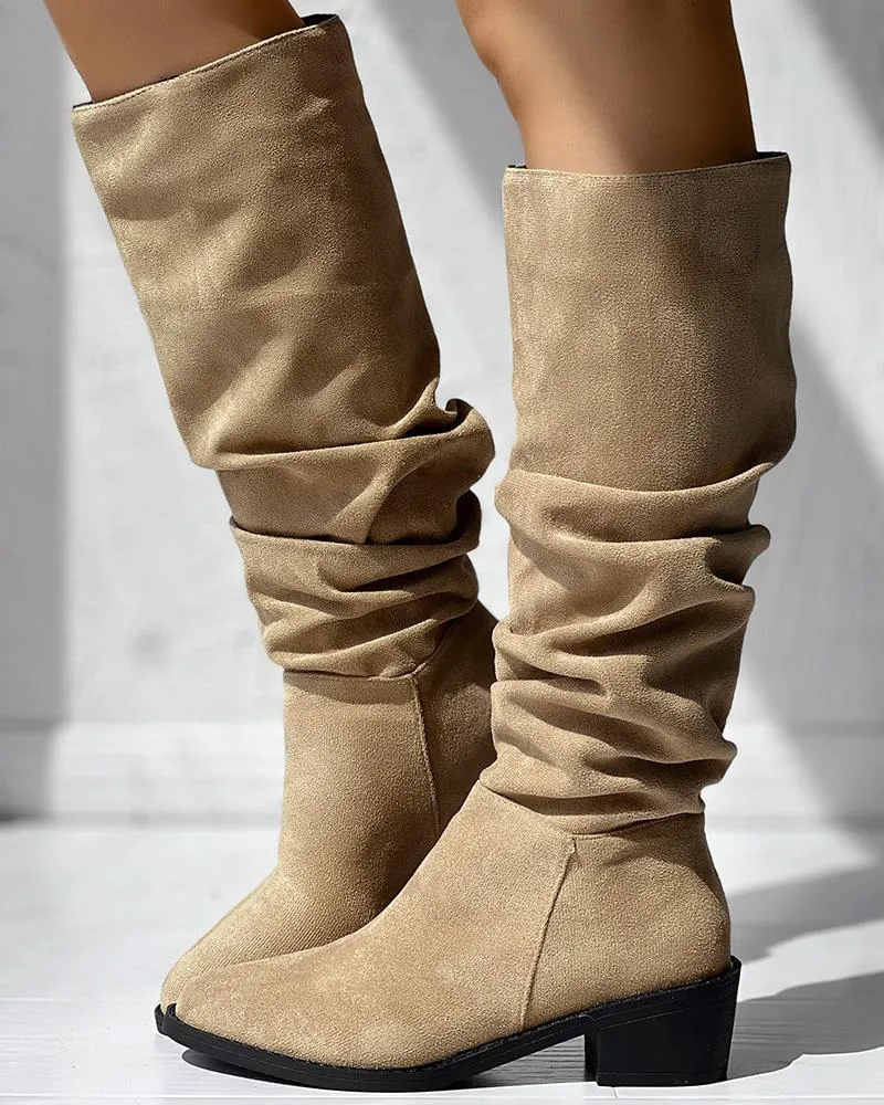 Almond Toe Platform Ruched Long Boots