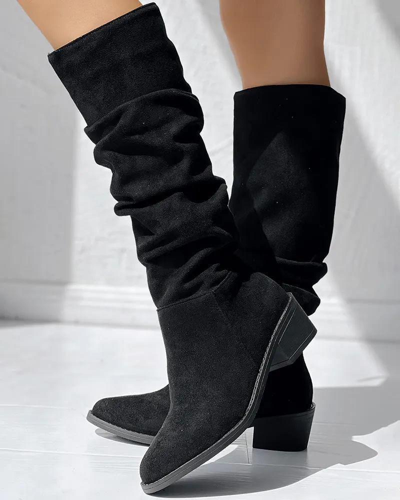Almond Toe Platform Ruched Long Boots