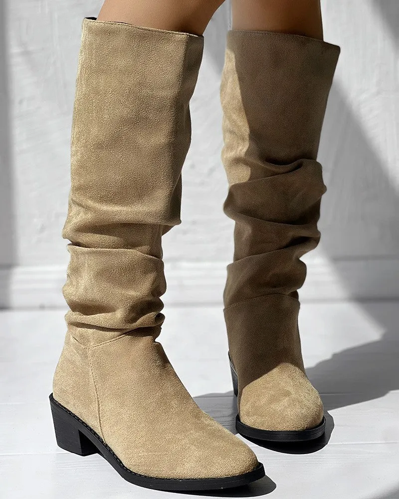 Almond Toe Platform Ruched Long Boots