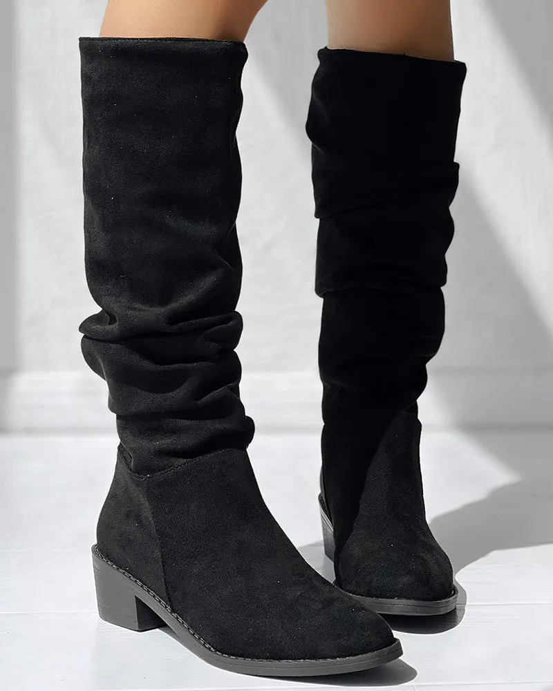 Almond Toe Platform Ruched Long Boots