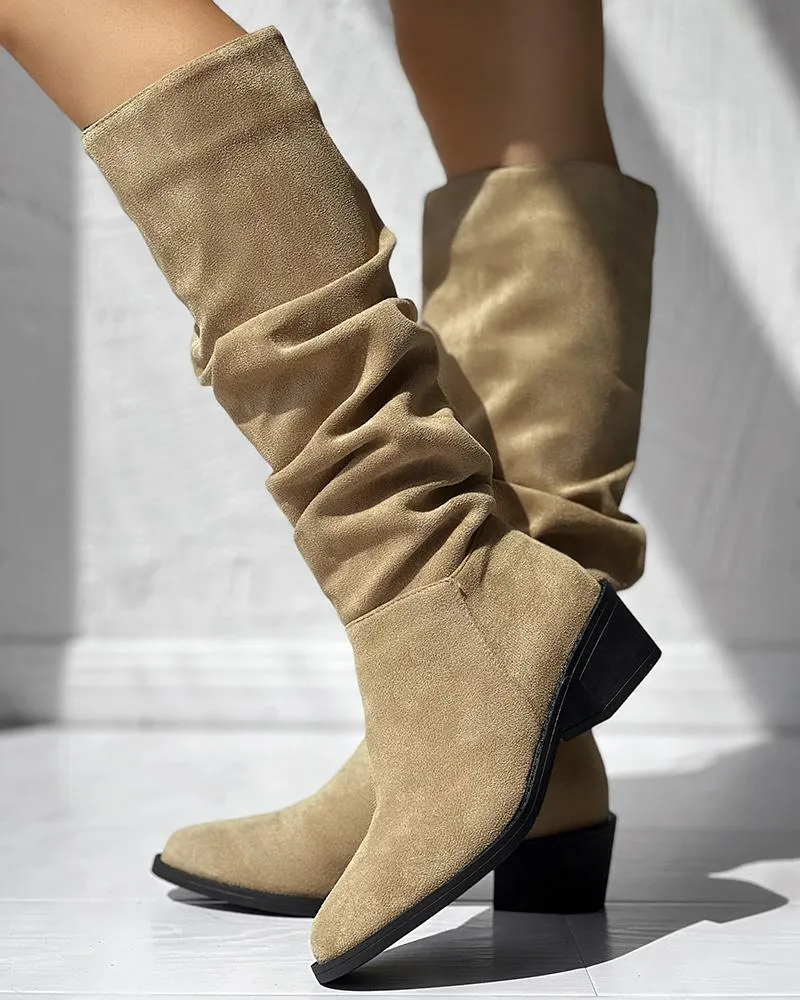 Almond Toe Platform Ruched Long Boots