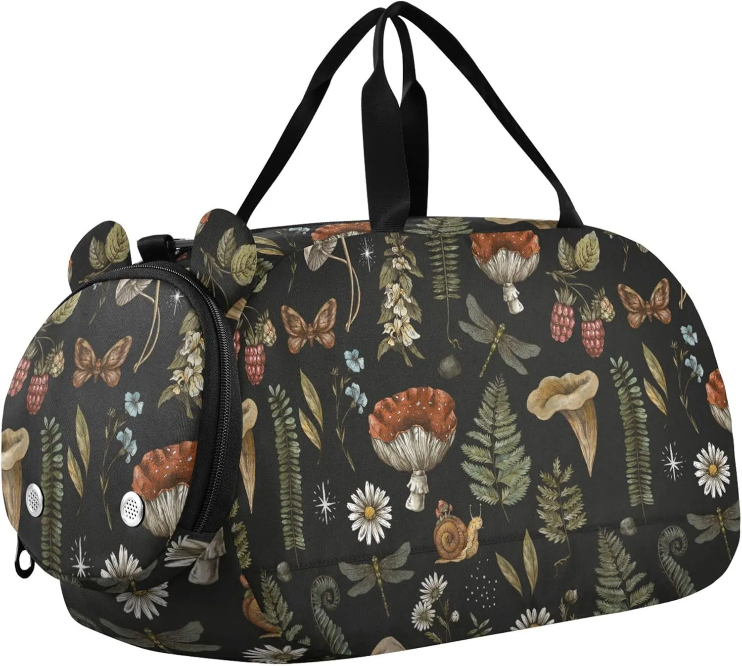 Amanita Mushroom Fern Gym Duffel Bag with Shoes Compartment Lightweight Kids Overnight Duffel Bag for School Practice, Sports, Travel