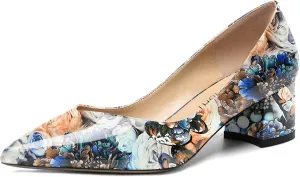 AMBELIGHT Womens Dress Patent Slip On Solid Evening Pointed Toe Chunky Low Heel Pumps Shoes 2 Inch