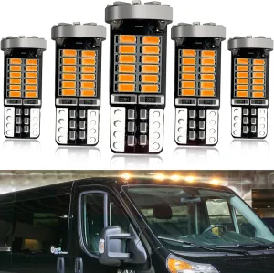 Amber LED Cab Roof Marker Lights Bulbs for RAM 2014-2024 ProMaster 1500, ProMaster 2500, ProMaster 3500 Front Top Clearance Marker Running Lamps, 5pcs Yellow LED OEM Bulbs Replacement