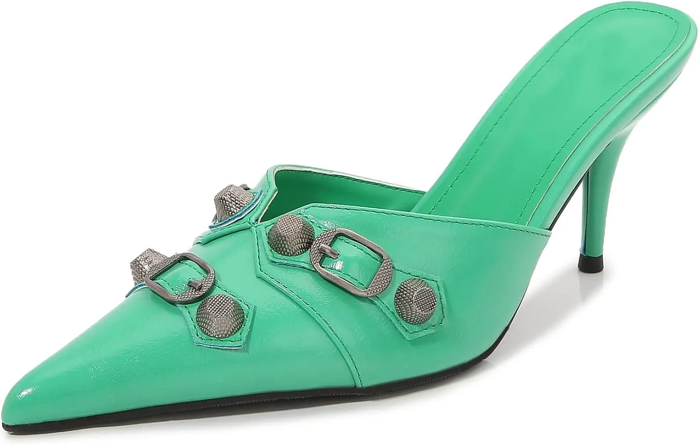 Arqa Heel Mules for Women,Rivet Studded 3.9 Inch Stiletto Heel Slippers
