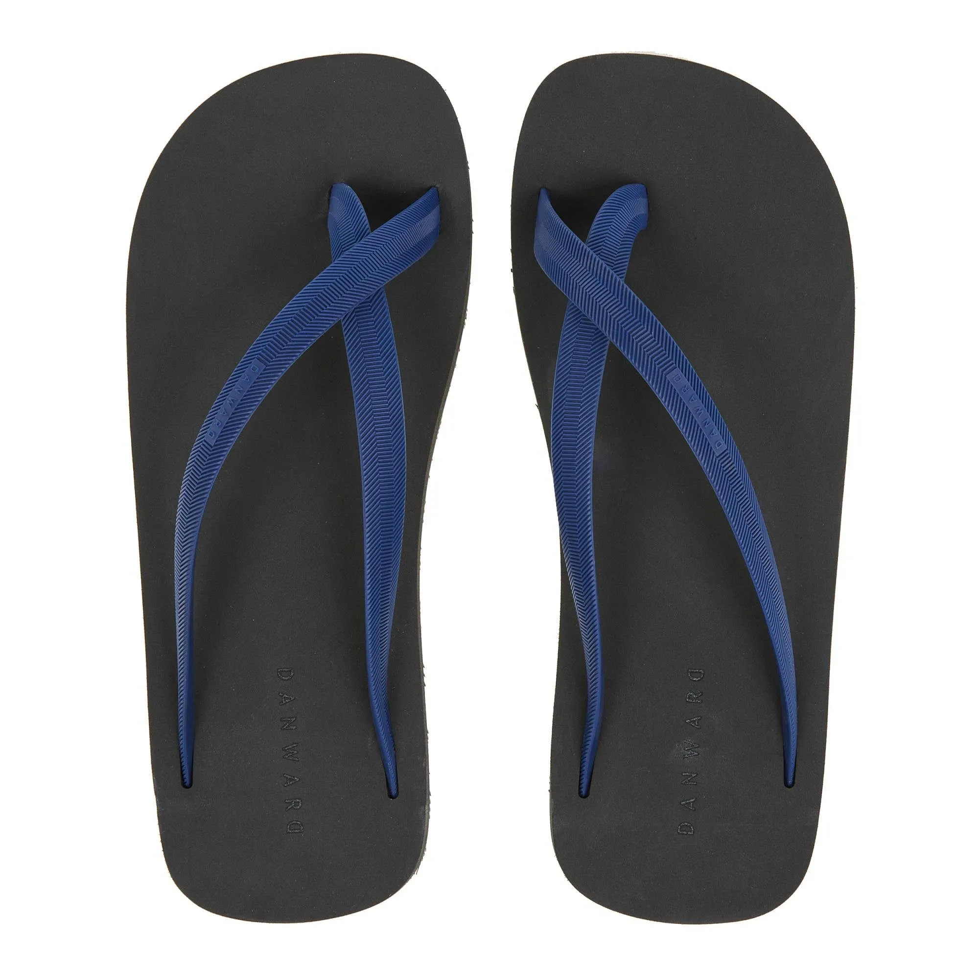 BICOLORED CROSS TOE FLIP-FLOP, BLACK WITH INDIGO