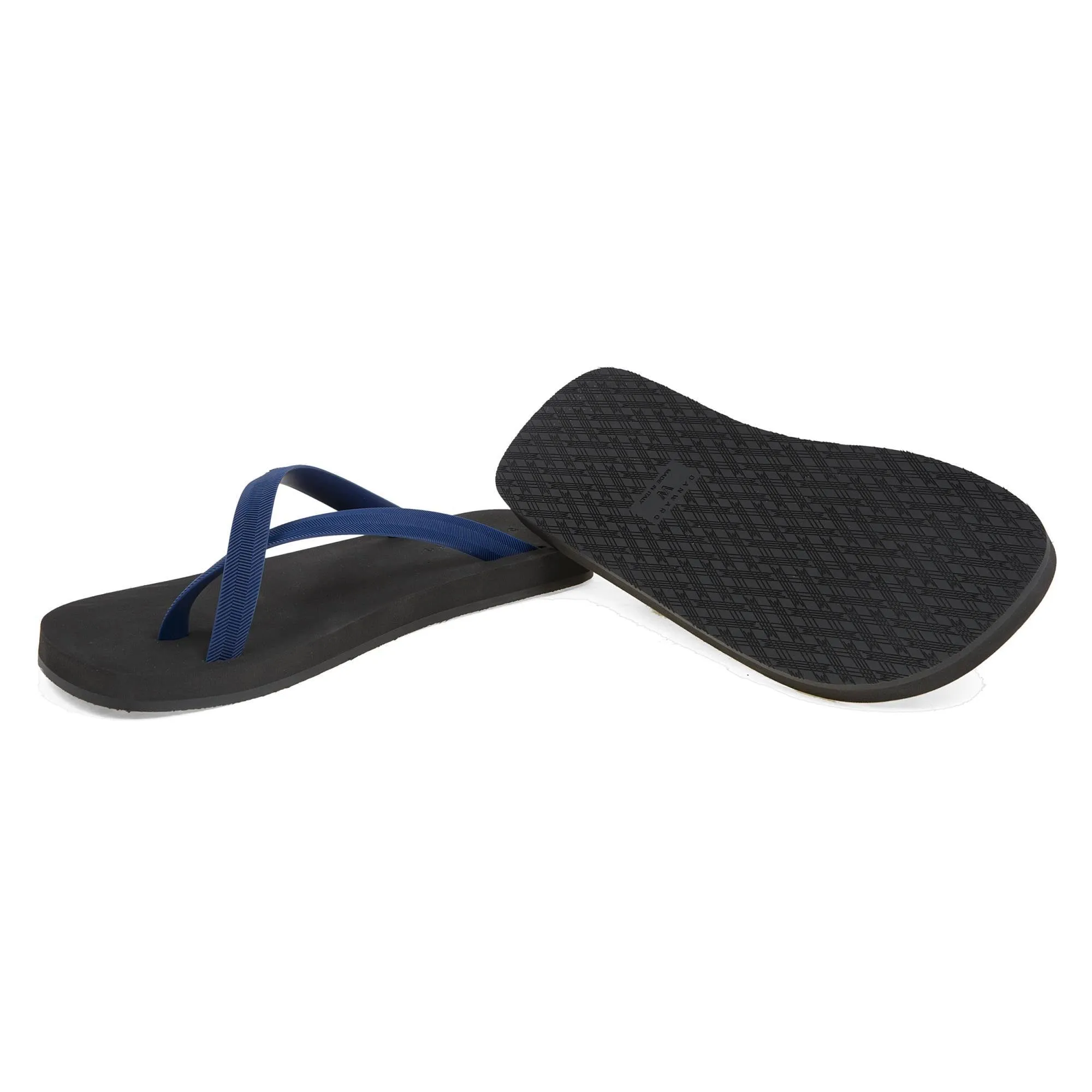 BICOLORED CROSS TOE FLIP-FLOP, BLACK WITH INDIGO