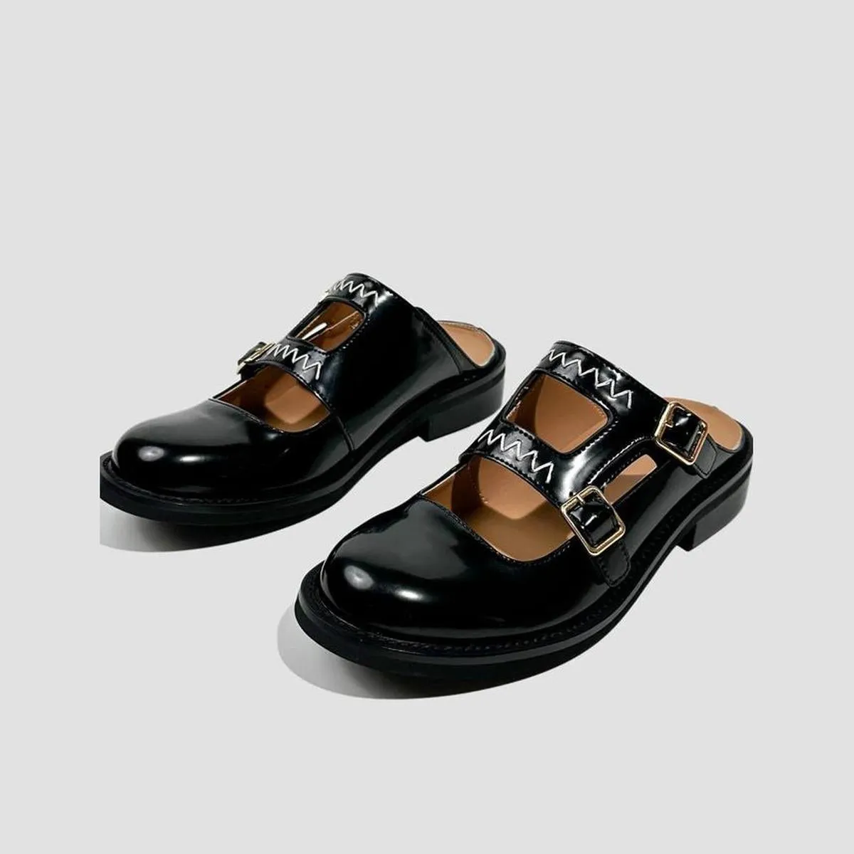 Black Double Strap Mule Loafers