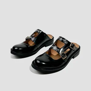 Black Double Strap Mule Loafers