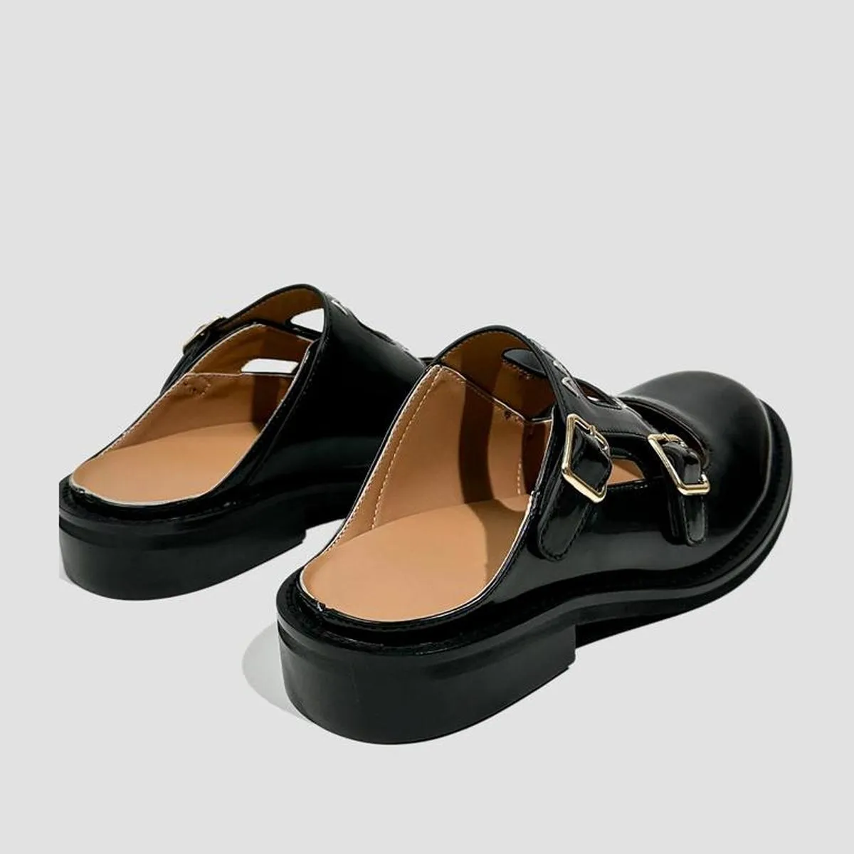 Black Double Strap Mule Loafers