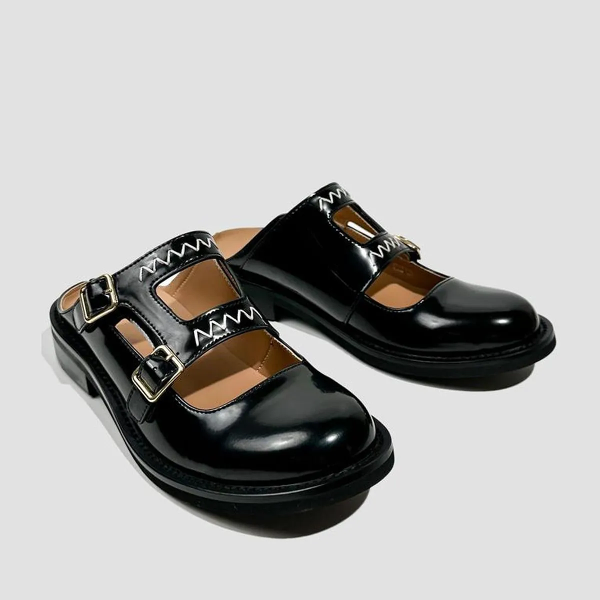 Black Double Strap Mule Loafers