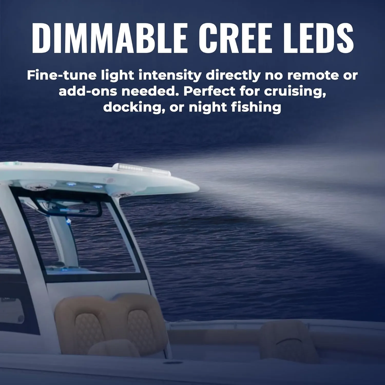 Black Oak Low Pro™ Marine LED Light Bar for Boat Waterproof IP69K, 12,000 Lumen Spot Beam, Flush Mount, Dimmable, 7-Angle Mount, 18 Ultra-Bright LEDs (White, Top-Mount, Flood Optics)