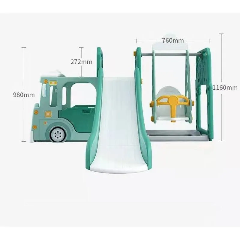Blue Bus Shape Slide And Swing Playground Indoors And Outdoors Fun