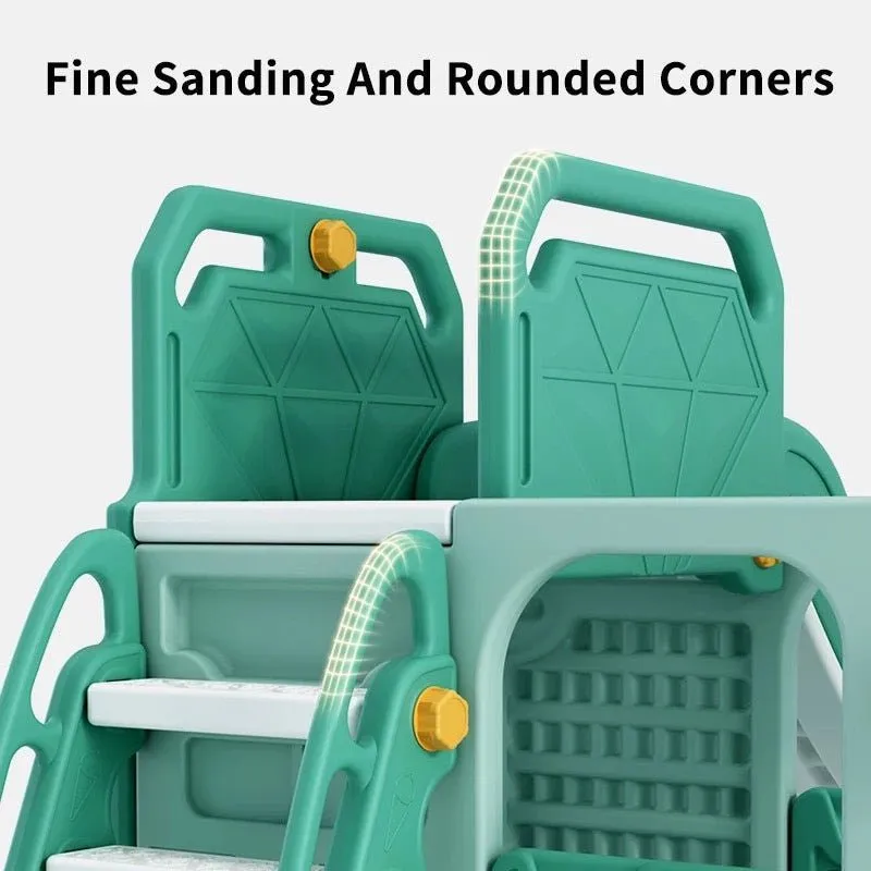 Blue Bus Shape Slide And Swing Playground Indoors And Outdoors Fun
