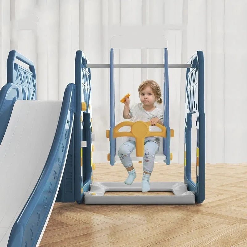 Blue Bus Shape Slide And Swing Playground Indoors And Outdoors Fun