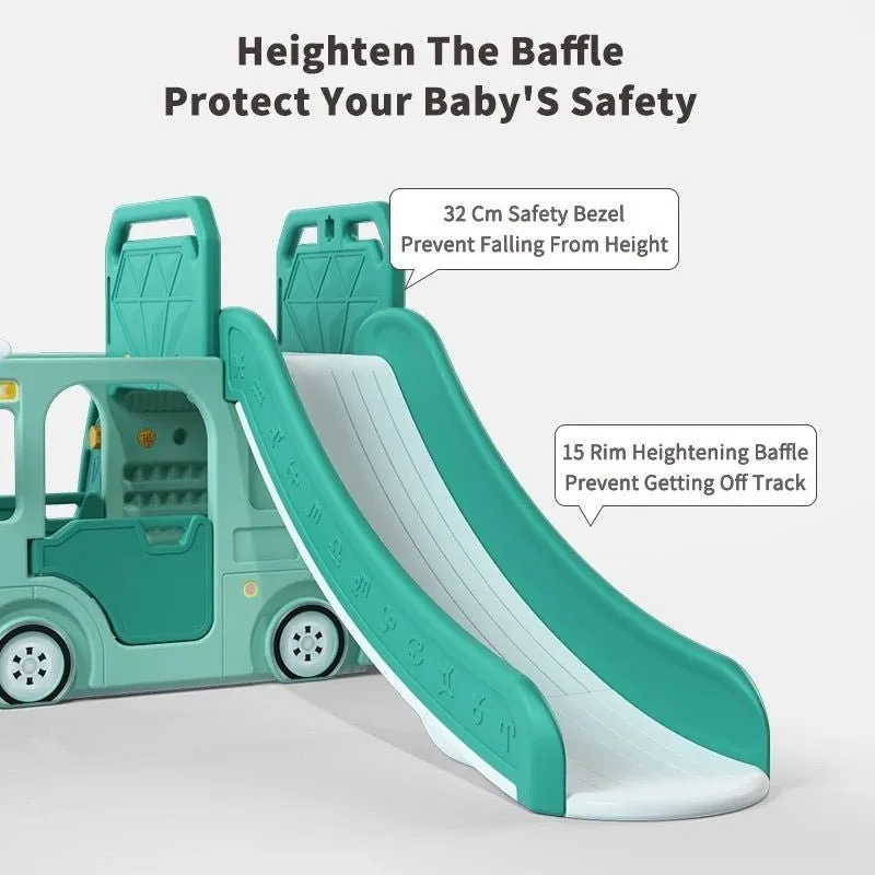 Blue Bus Shape Slide And Swing Playground Indoors And Outdoors Fun