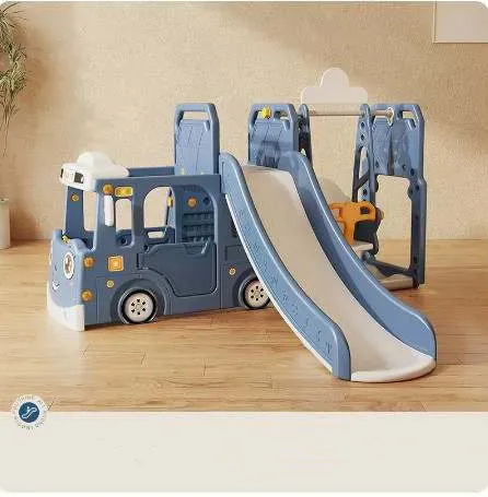 Blue Bus Shape Slide And Swing Playground Indoors And Outdoors Fun