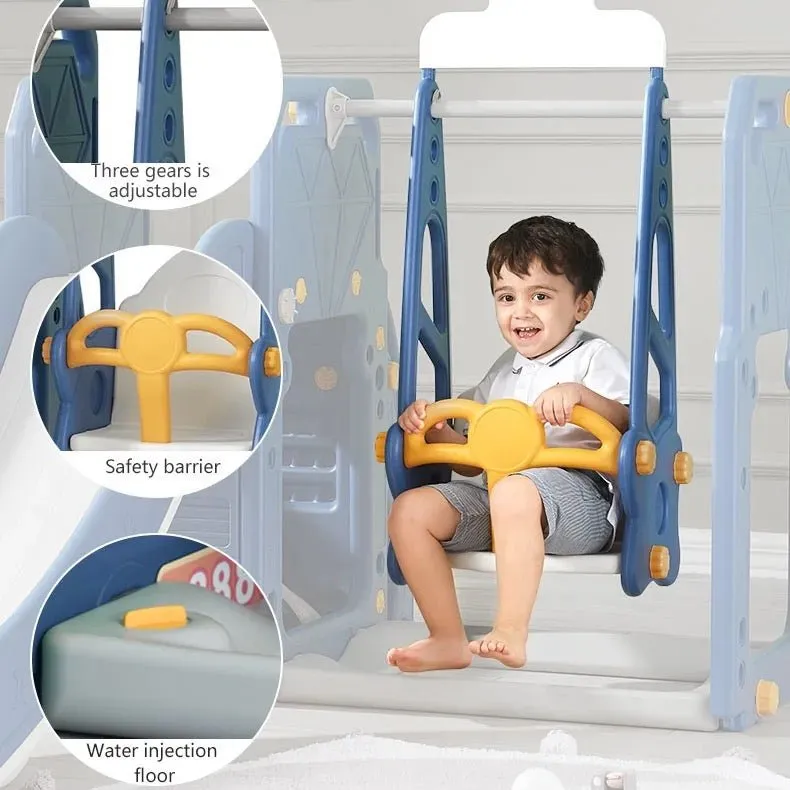 Blue Bus Shape Slide And Swing Playground Indoors And Outdoors Fun