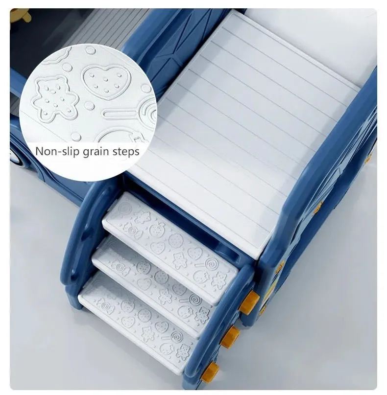 Blue Bus Shape Slide And Swing Playground Indoors And Outdoors Fun