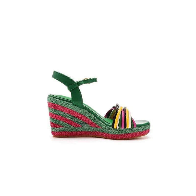 Bohemian Open Toe Platform Sandals Woven Straw Wedges