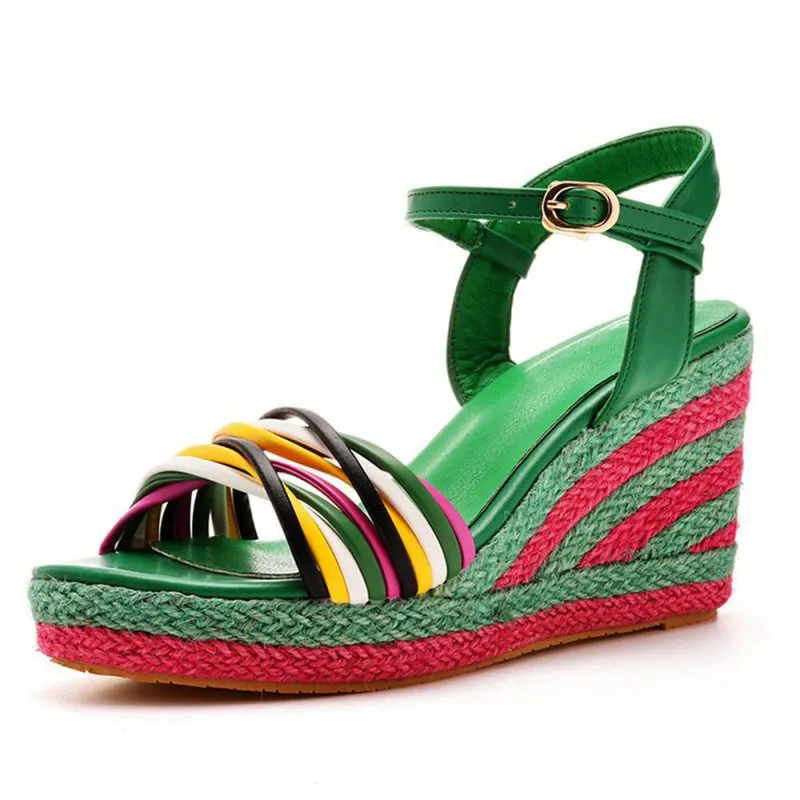 Bohemian Open Toe Platform Sandals Woven Straw Wedges