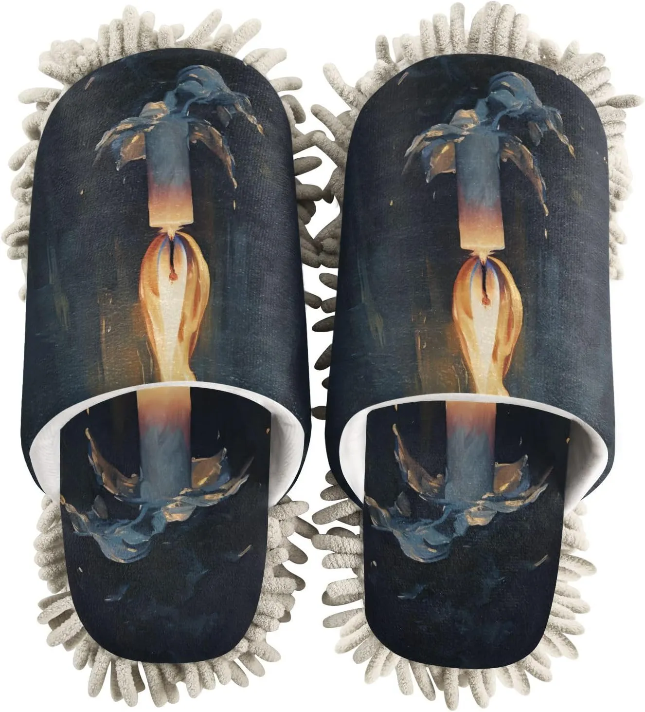 Candle Flame Mop Slippers for Floor Cleaning Dust Duster House Kitchen Mop Shoes for Women Men-M