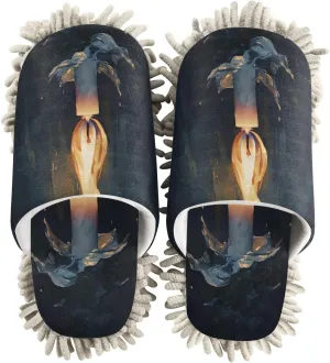 Candle Flame Mop Slippers for Floor Cleaning Dust Duster House Kitchen Mop Shoes for Women Men-M