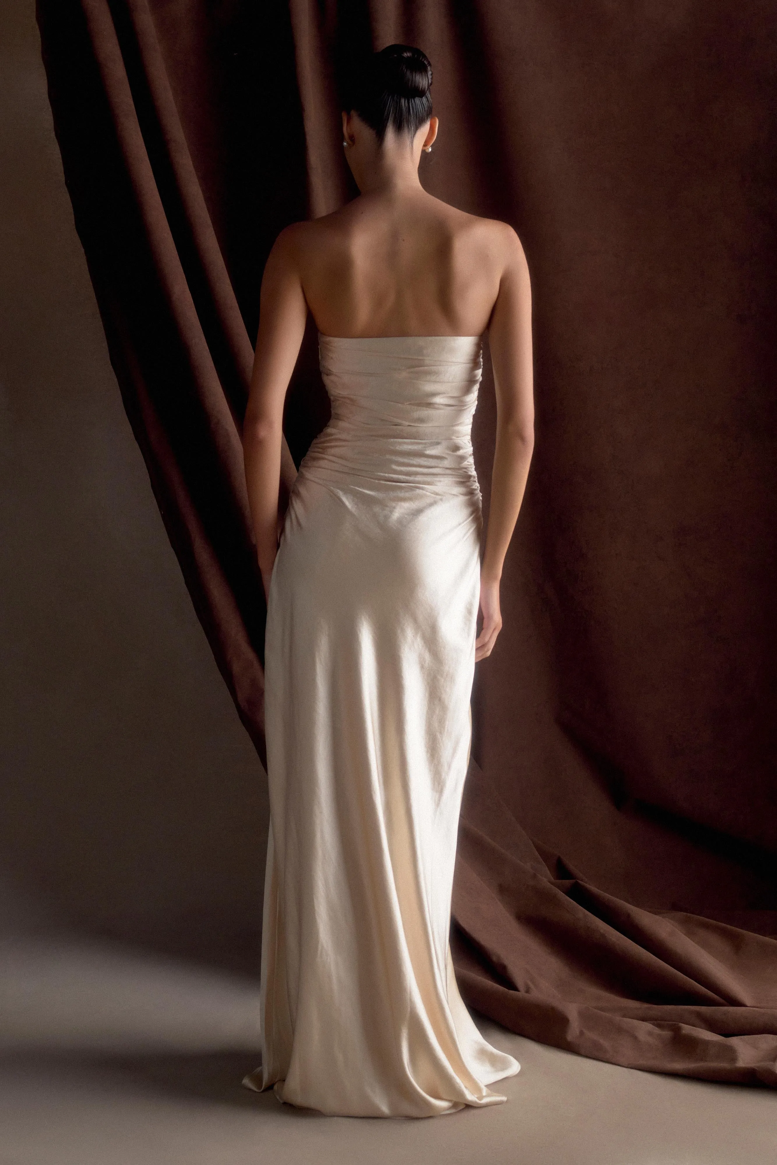 Cedar Strapless Satin Maxi Dress - Blush Gold