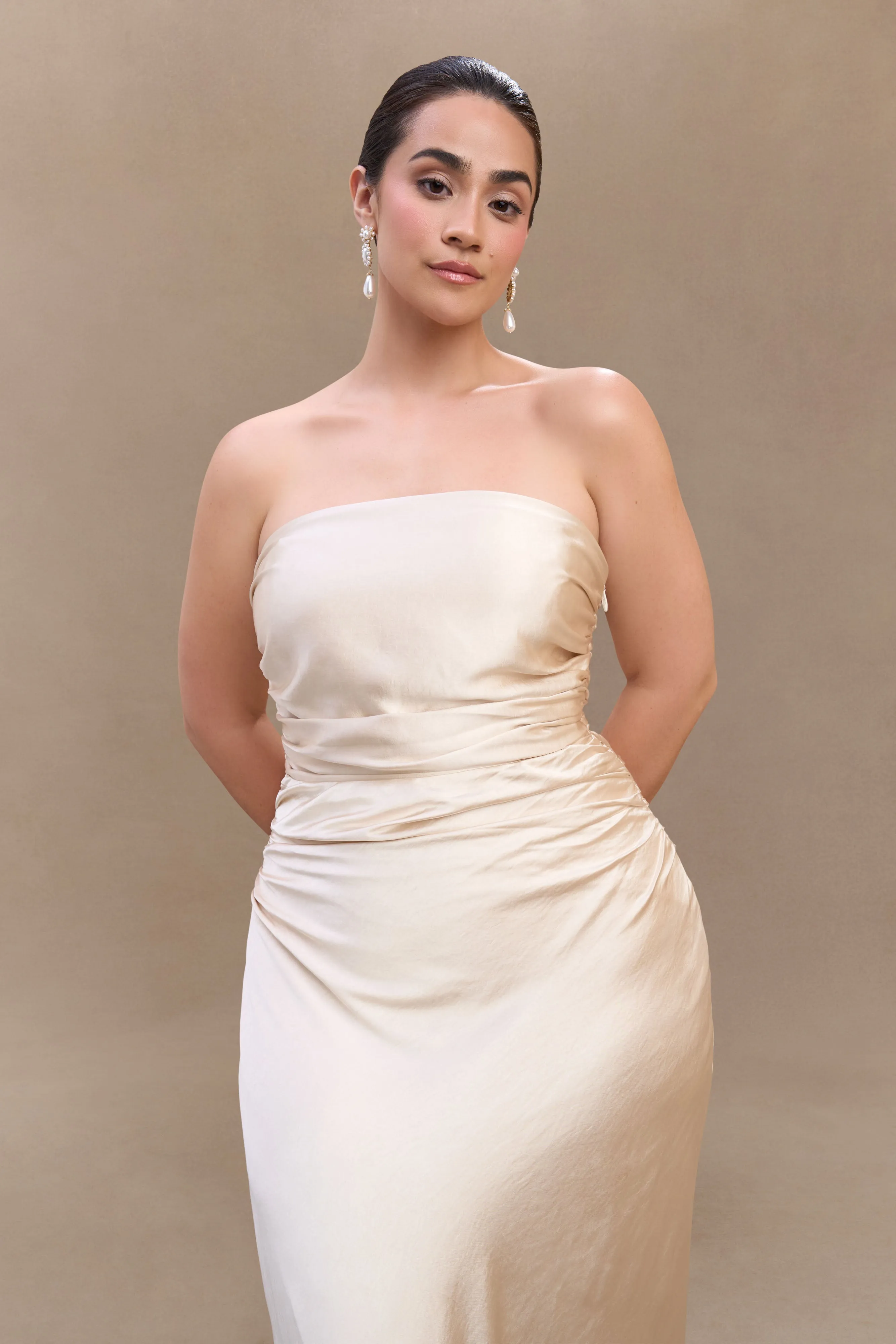 Cedar Strapless Satin Maxi Dress - Blush Gold