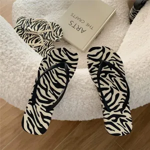 CEINOM Zebra Print Slim Flip Flop Summer Beach Sandal for Womens Girl Women's Flip Flop Sandal