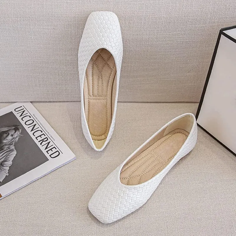ChaiRong Zhou Women's Casual Simple Ballet Flats Soft Memory Foam Comfort Office Ladies Square Toe Slip-on Loafer Shoes
