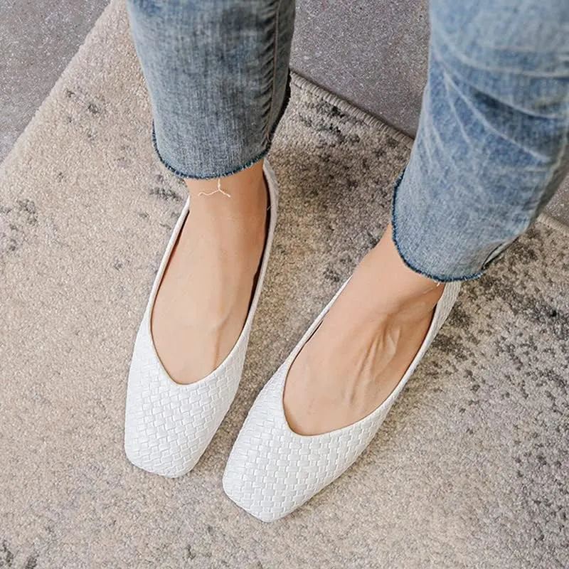 ChaiRong Zhou Women's Casual Simple Ballet Flats Soft Memory Foam Comfort Office Ladies Square Toe Slip-on Loafer Shoes