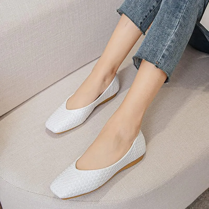 ChaiRong Zhou Women's Casual Simple Ballet Flats Soft Memory Foam Comfort Office Ladies Square Toe Slip-on Loafer Shoes