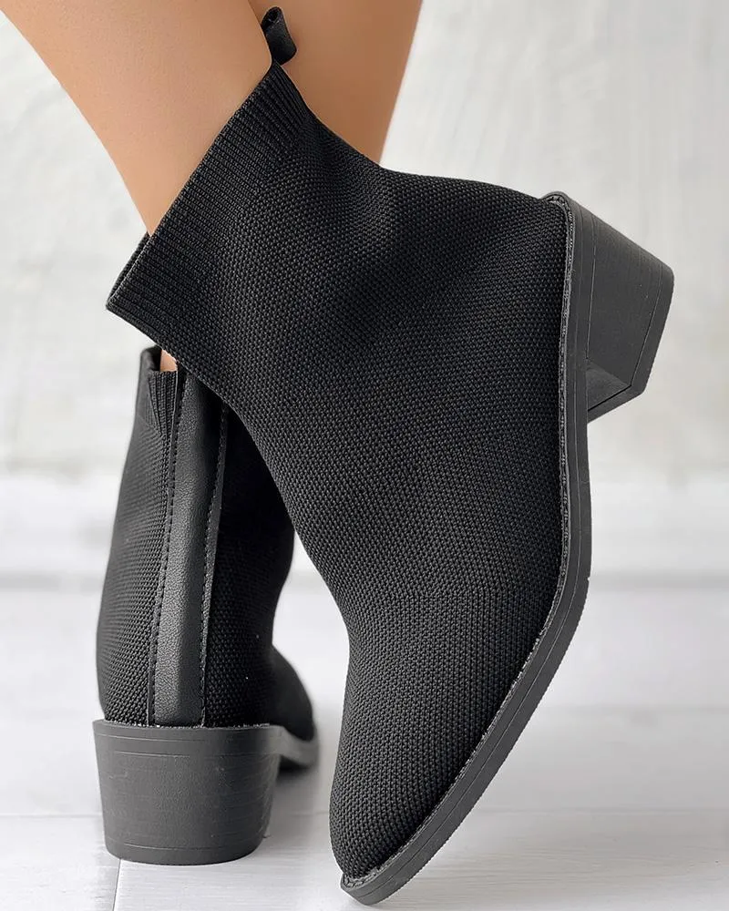 Chunky Heel Knit Ankle Boots