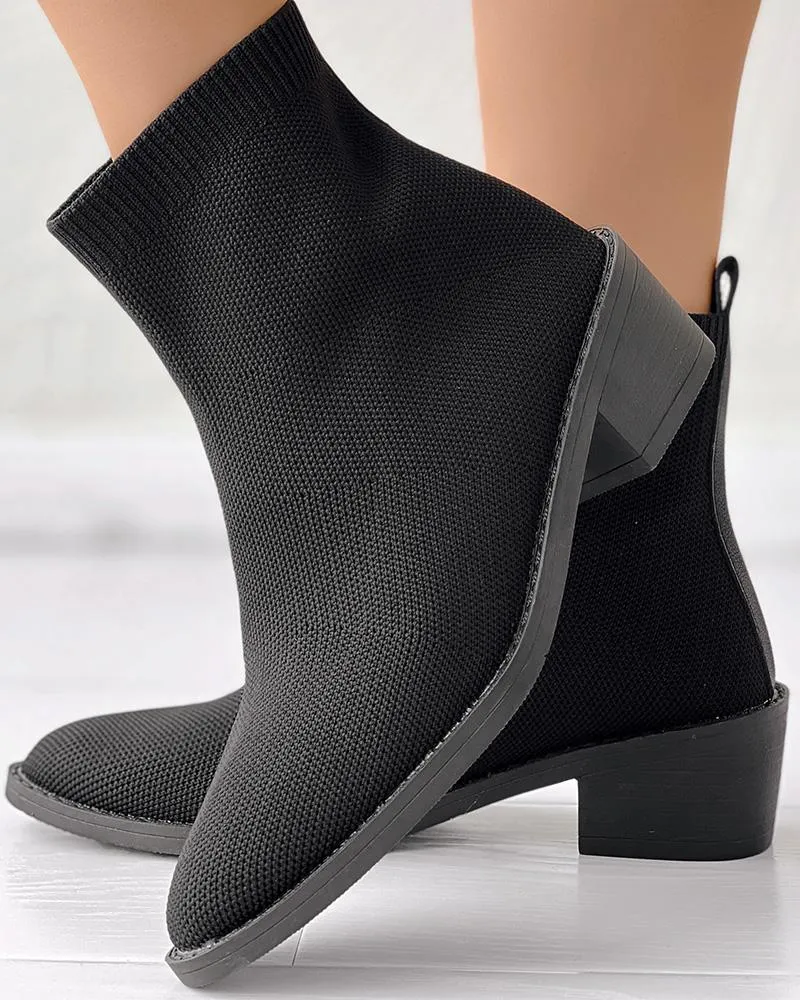 Chunky Heel Knit Ankle Boots