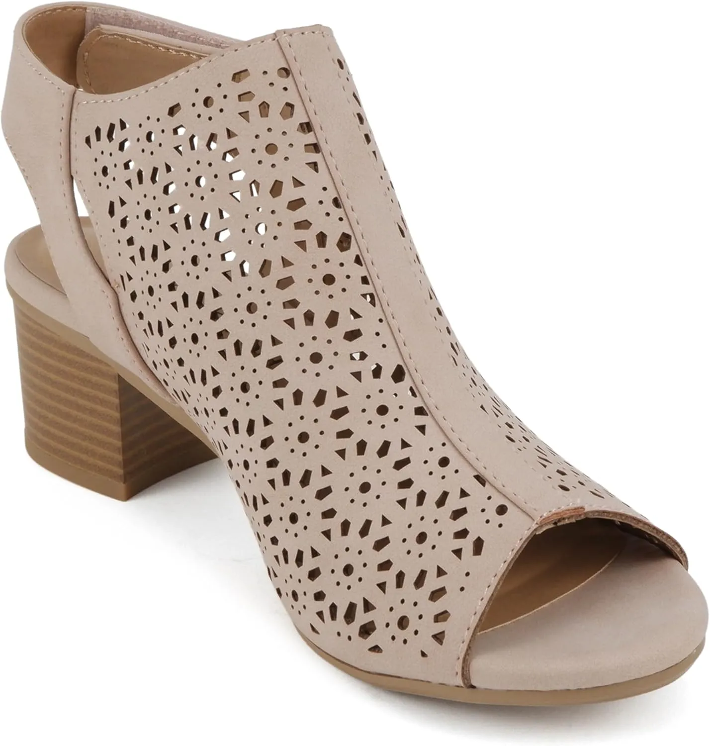 CITYCLASSIFIED “Elect” ~ Women’s Peep Toe Laser Cut Geometric Caged Slingback Ankle Strap Low Stacked Heel Ankle Bootie