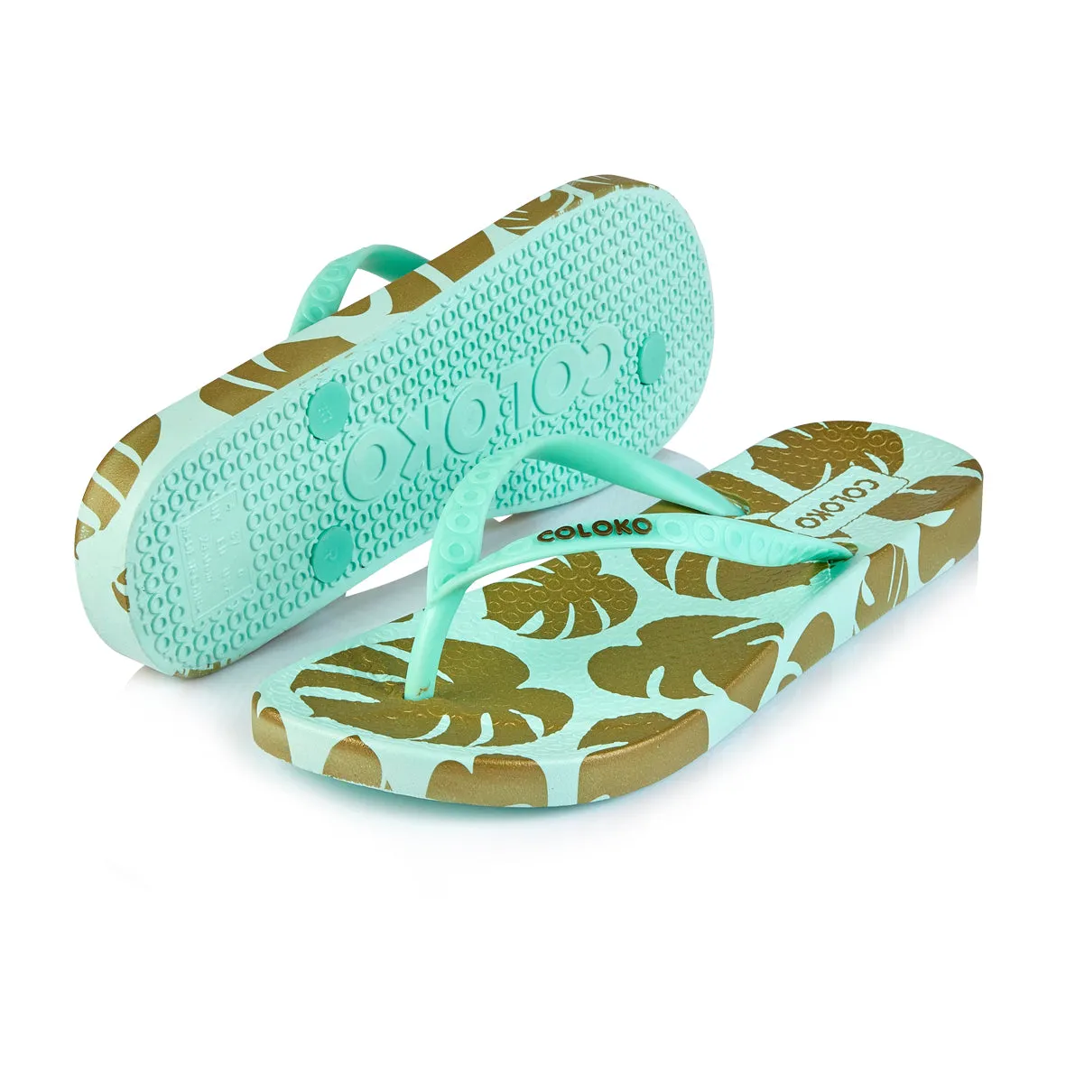 Coloko Ixora Leaf Print Anatomic Flip Flops Sandals
