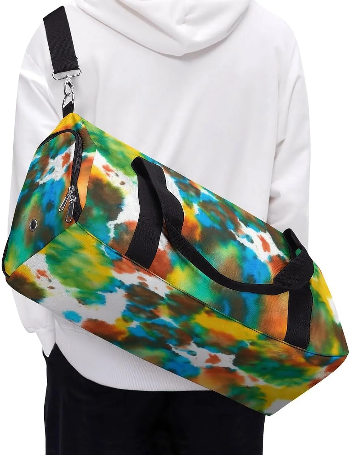 Colorful Tie Dye Green Drops Pattern Fitness Large Gym Bag for Unisex with Shoe Compartment & Wet Pocket