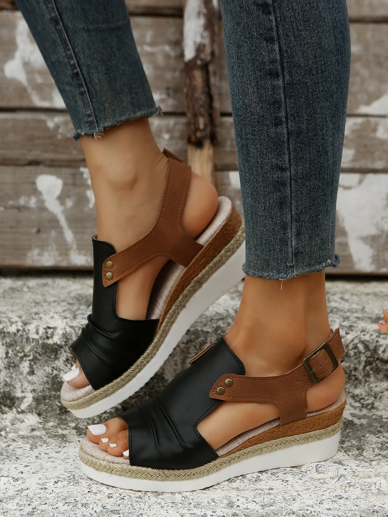 Creamtopmall Casual Slip-On Platform Peep-toe Sandals