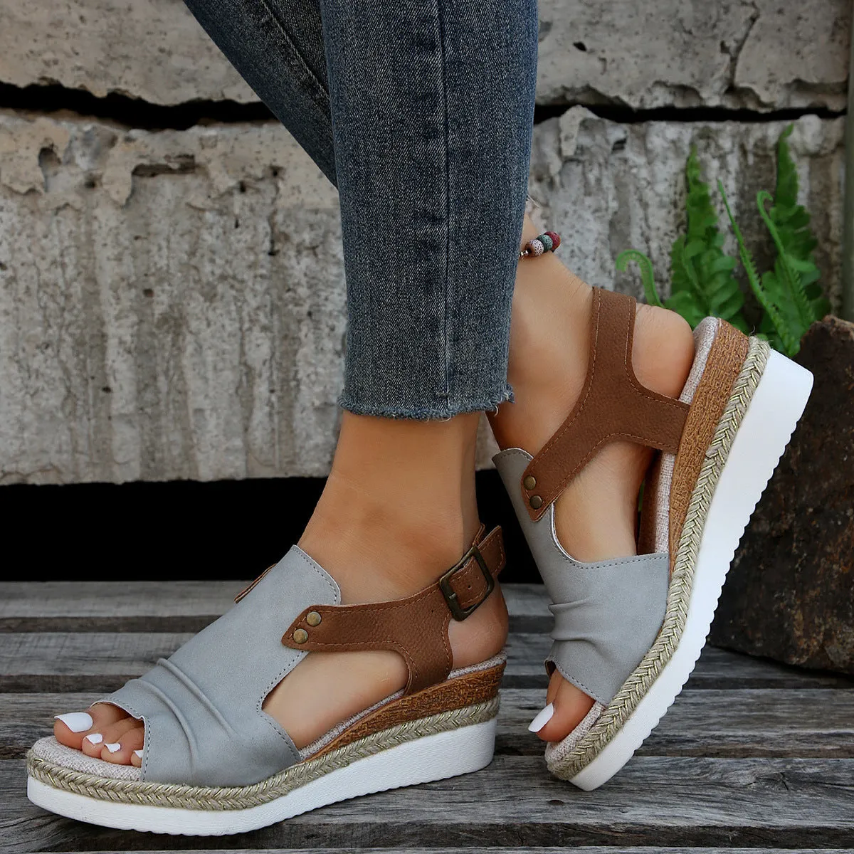 Creamtopmall Casual Slip-On Platform Peep-toe Sandals